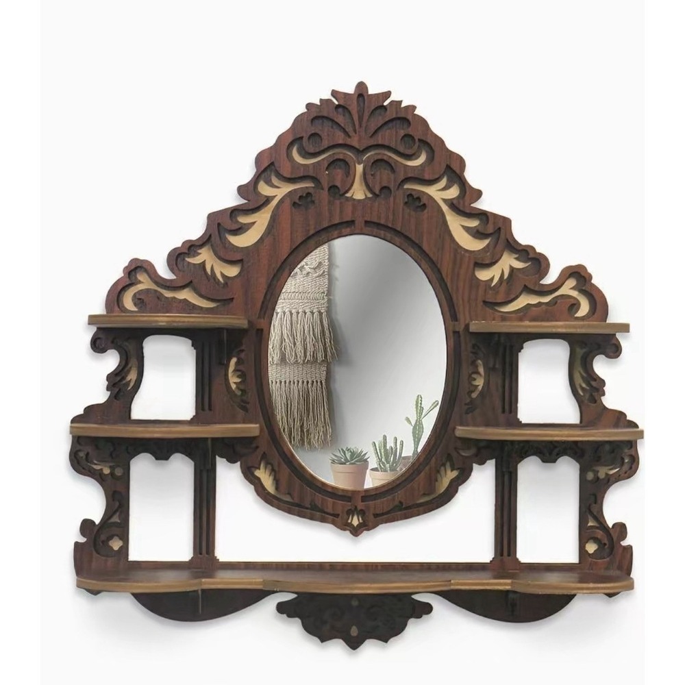 Bohemian floating shelf with mirror wall mounted artificaial wood